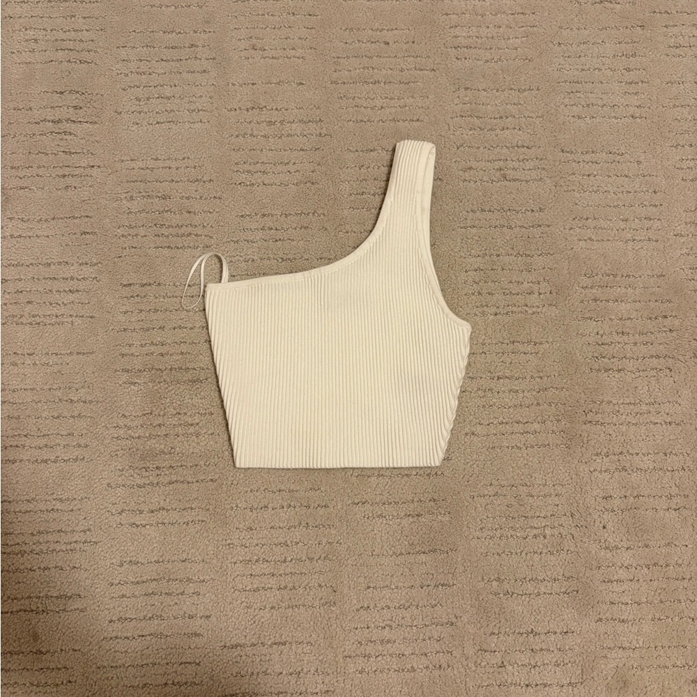 Aritzia Babaton One-Shoulder Ribbed Crop Top in White
